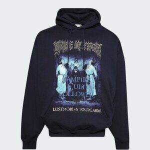 VETEMENTS  Navy Cradle of Filth 'Vampire Cult' Oversized Hoodie